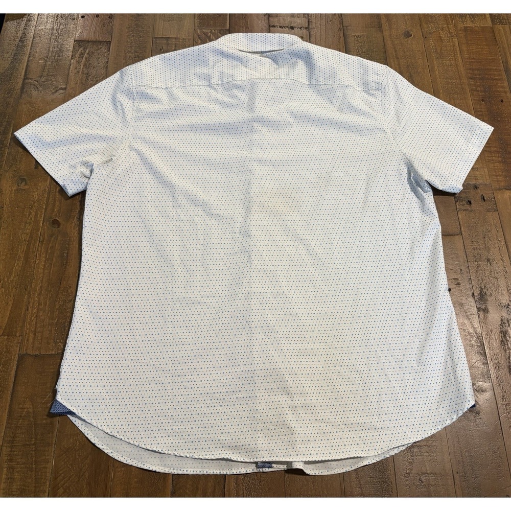 Men's CON.STRUCT Slim Fit 4-Way Stretch Shirt XL White Blue Polka Dot Button Up - Picture 3 of 8